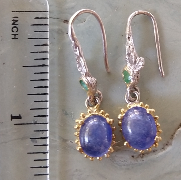 Amazing genuine sapphire emerald art earrings - Picture 6 of 8